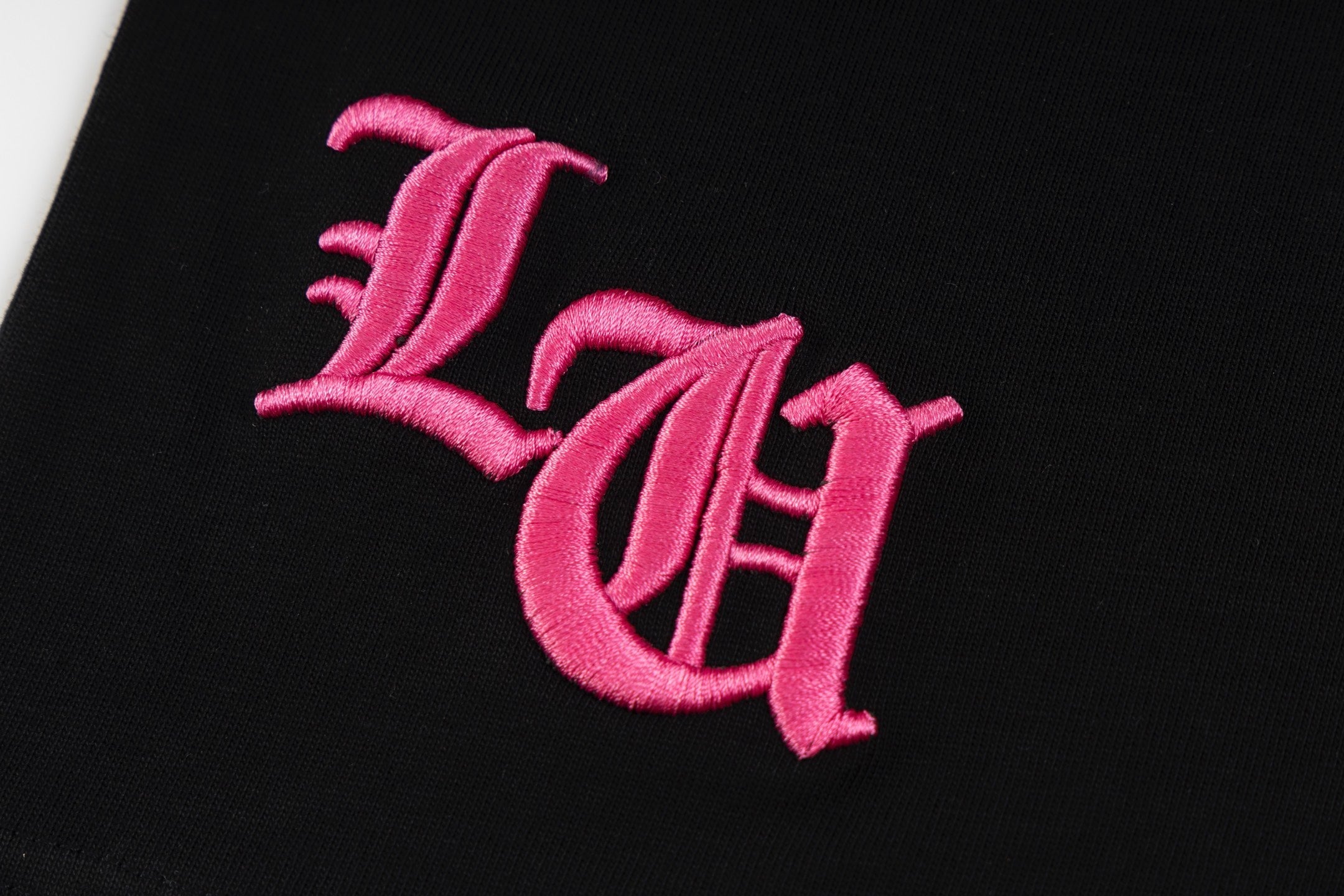 Chrome Hearts Black T-Shirt with Pink Embroidered Horseshoe Cross Graphic
