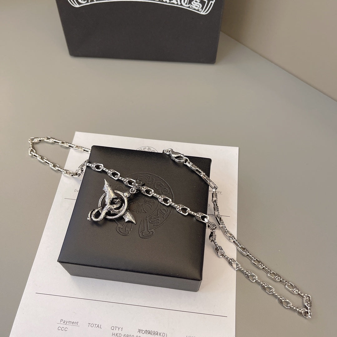 Chrome Hearts Skull and Flying Dragon Pendant Necklace