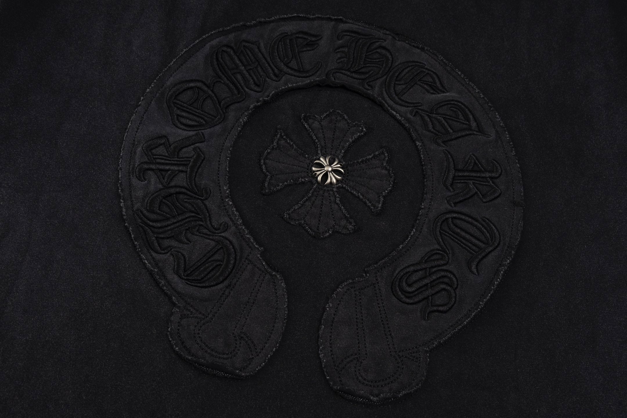 Chrome Hearts Style Horseshoe Cross T-Shirt - Embroidered Back Print, Vintage Wash Cotton Streetwear Tee