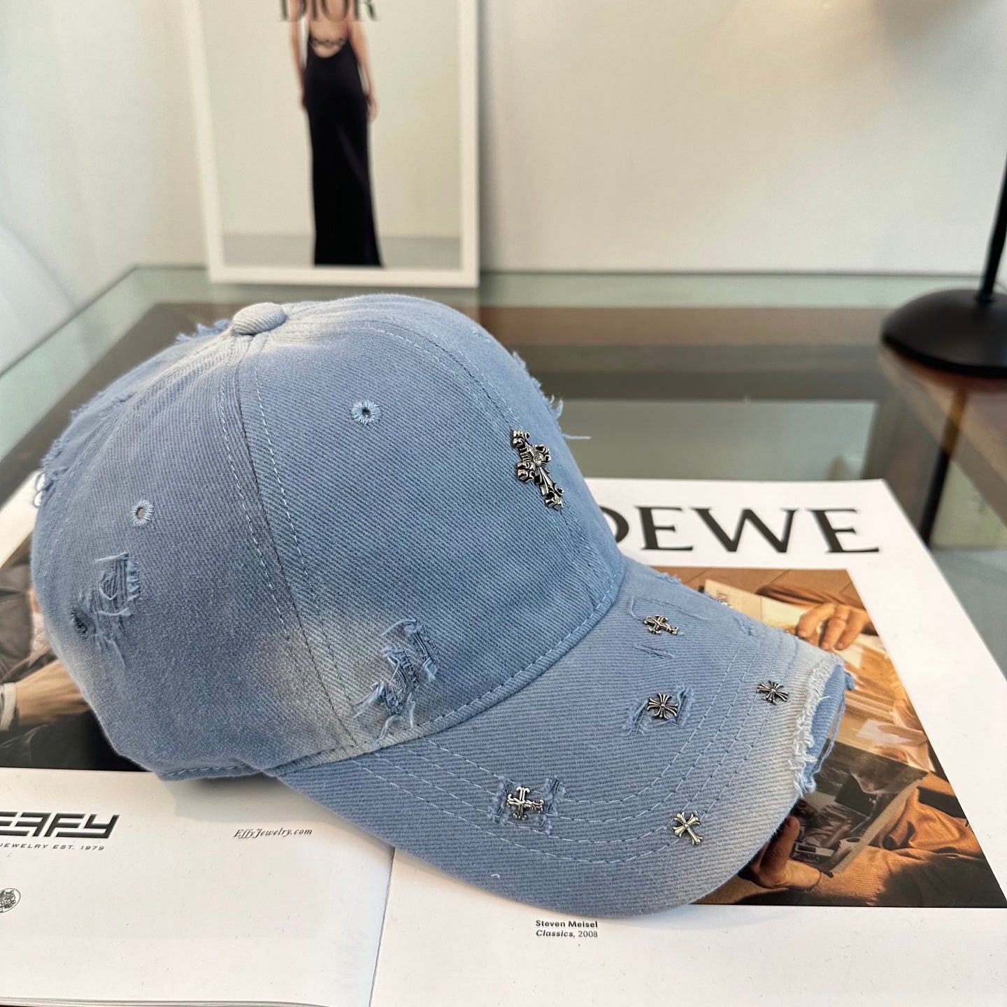 Chrome Hearts Light Blue Washed, Distressed Baseball Cap