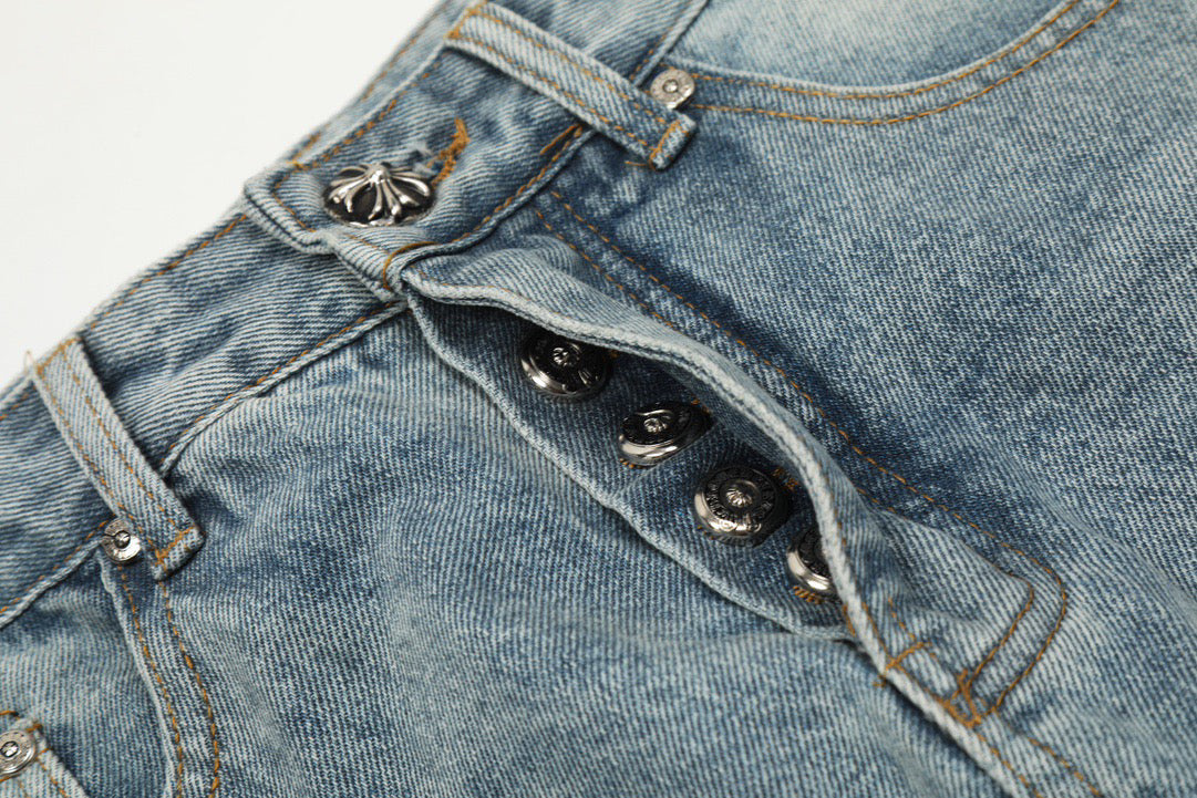 Chrome Hearts Cross-Patch Washed Denim Jeans