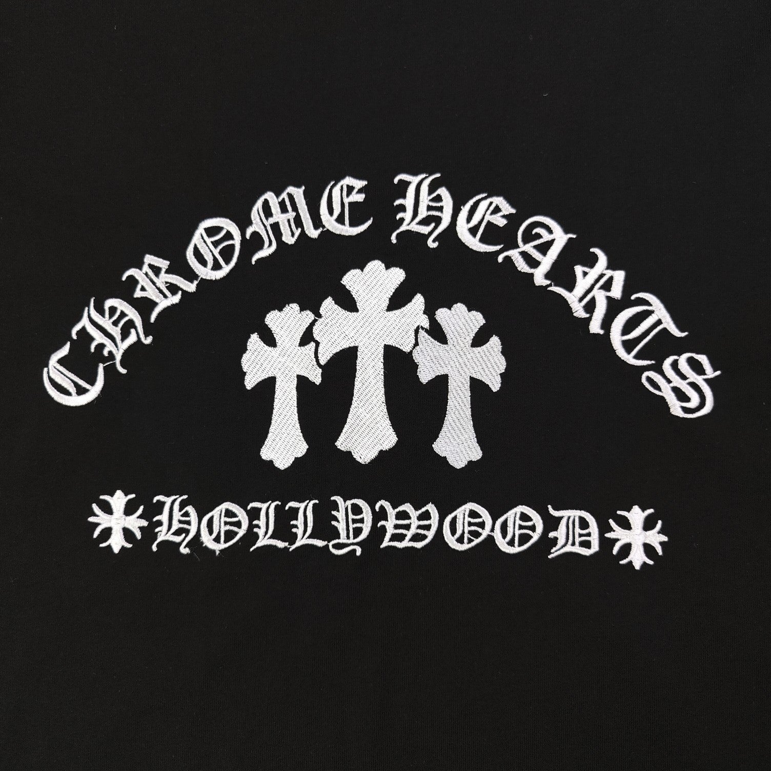 Chrome Hearts Triple Cross Hollywood T-Shirt - Black Classic Tee with White Logo