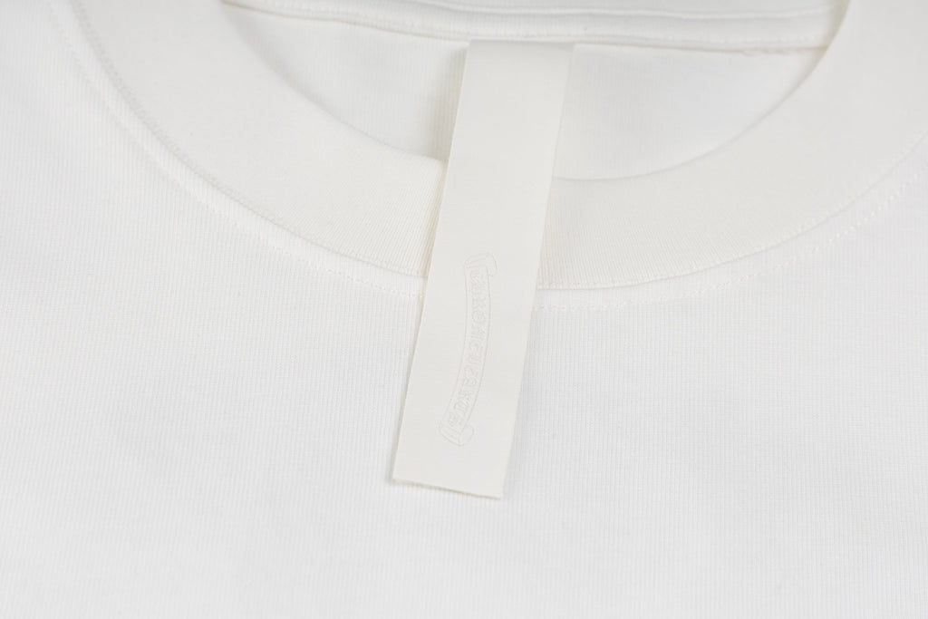 Chrome Hearts Style Plaid Horseshoe Cross T-Shirt - White with Blue Embroidery, Vintage Wash Cotton Streetwear Tee