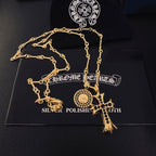 Chrome Hearts Cross and Smiley Face Double-Pendant Necklace