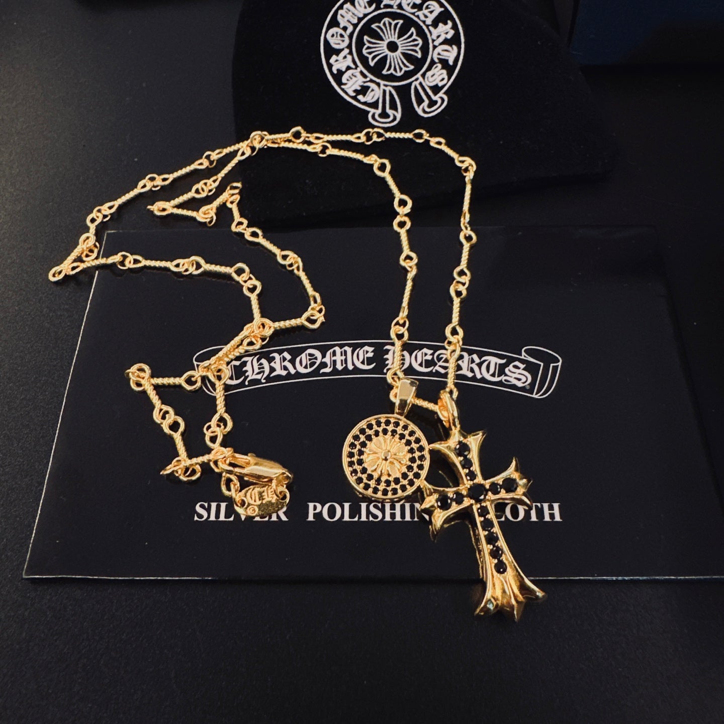 Chrome Hearts Cross and Smiley Face Double-Pendant Necklace