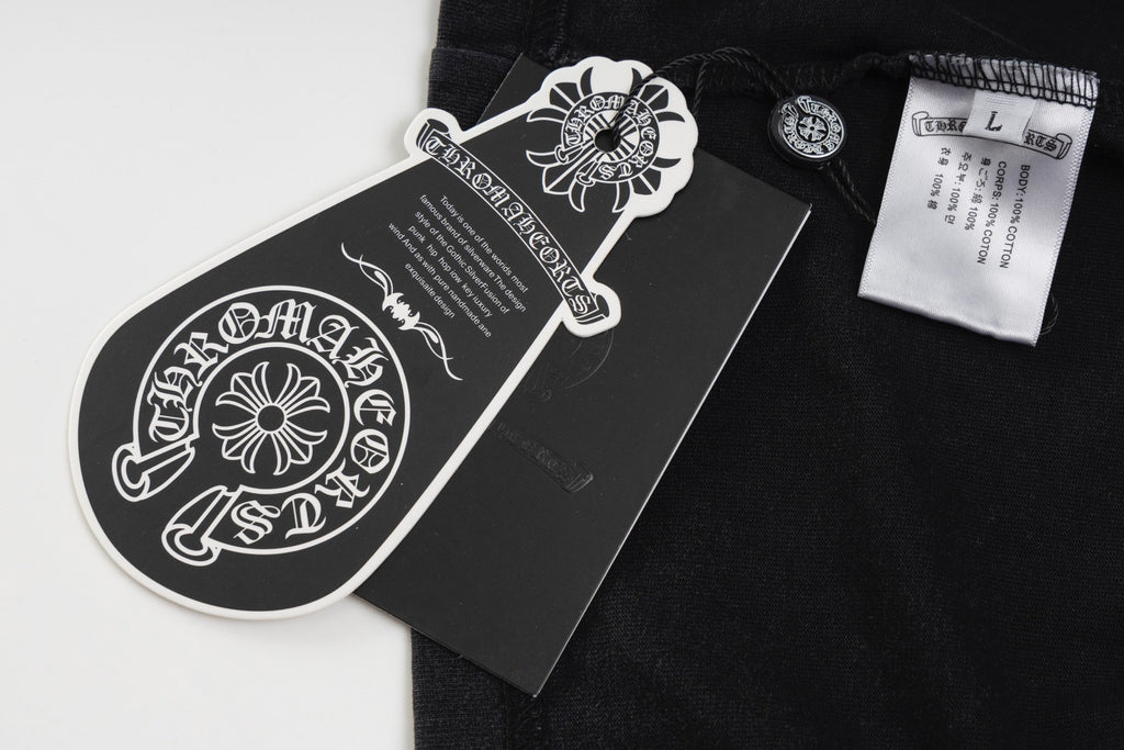 Chrome Hearts Style Horseshoe Cross T-Shirt - Embroidered Back Print, Vintage Wash Cotton Streetwear Tee