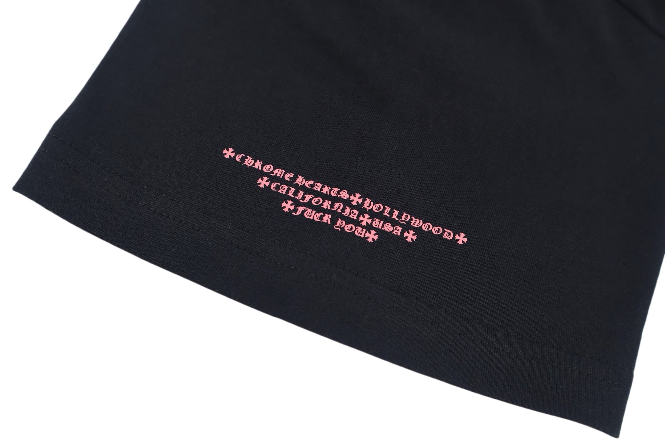 Chrome Hearts California F*ck You Pocket T-Shirt - Black Tee with Pink Gothic Print