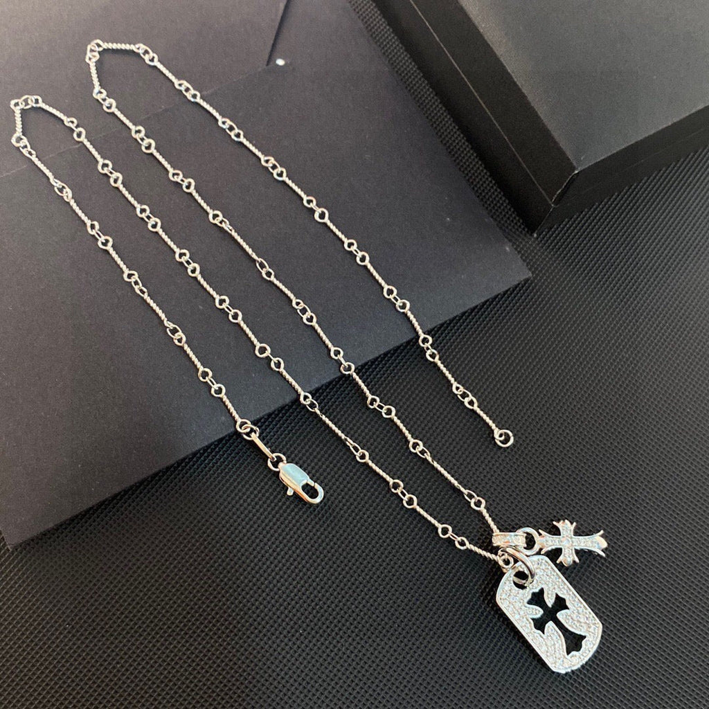 Chrome Hearts-Style Dog Tag Cross Necklace