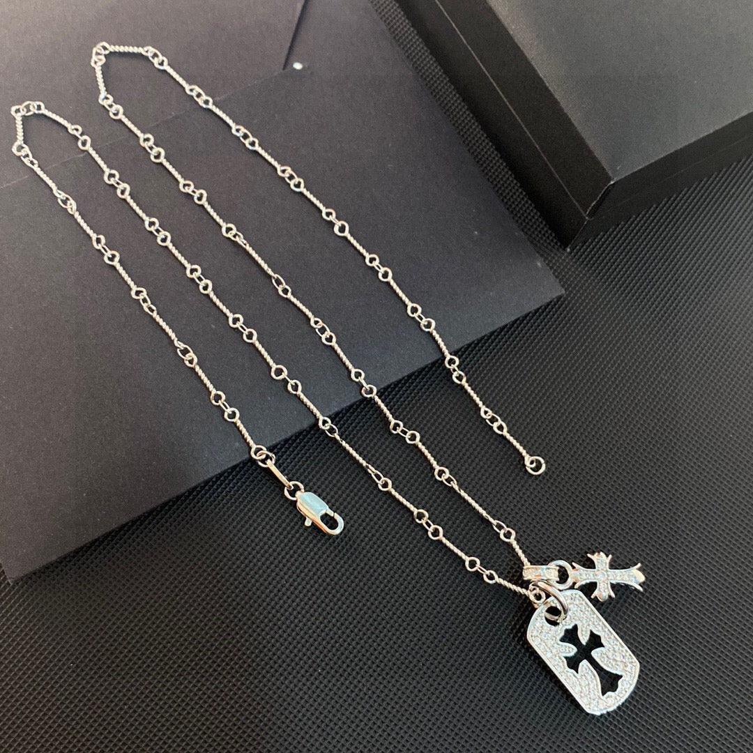 Chrome Hearts-Style Dog Tag Cross Necklace