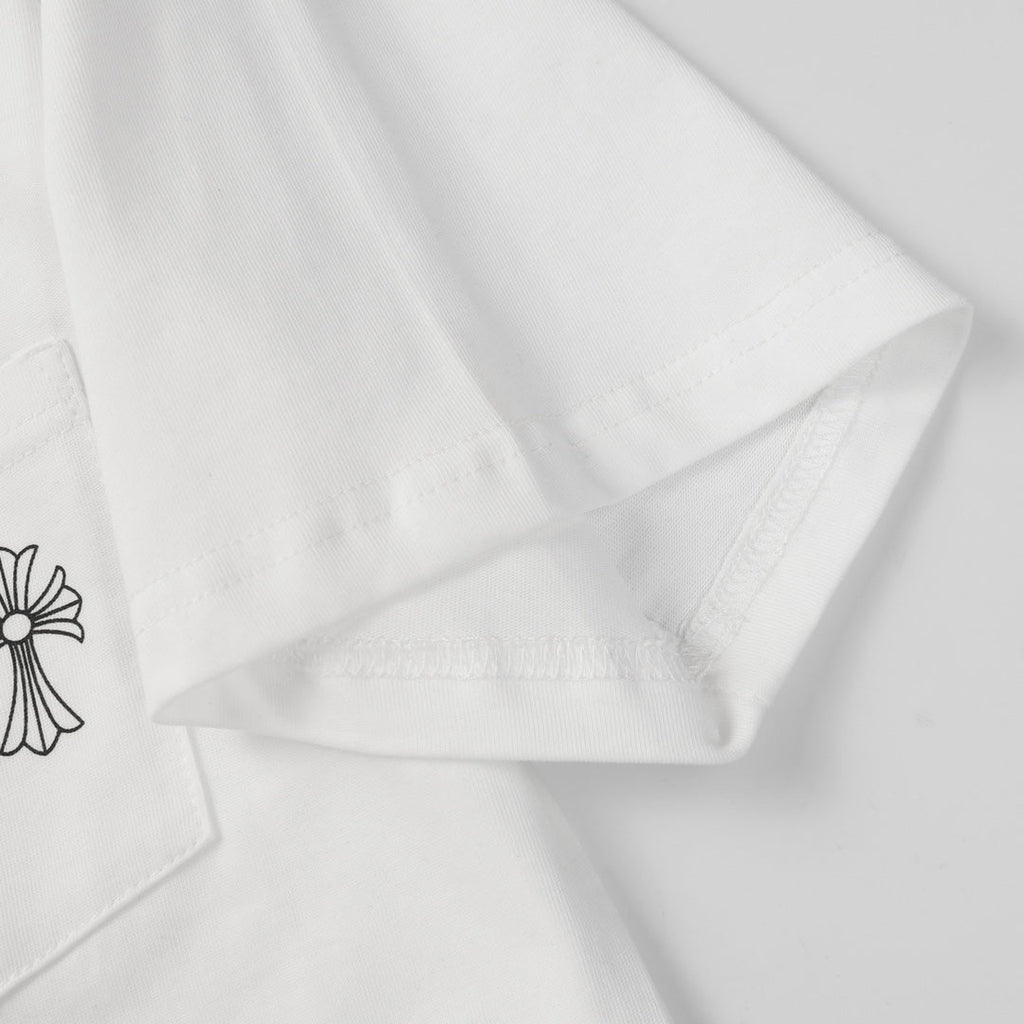 Chrome Hearts Style Gothic Cross Pocket T-Shirt – Back Print & Neck Embroidery, Premium Cotton Streetwear Tee