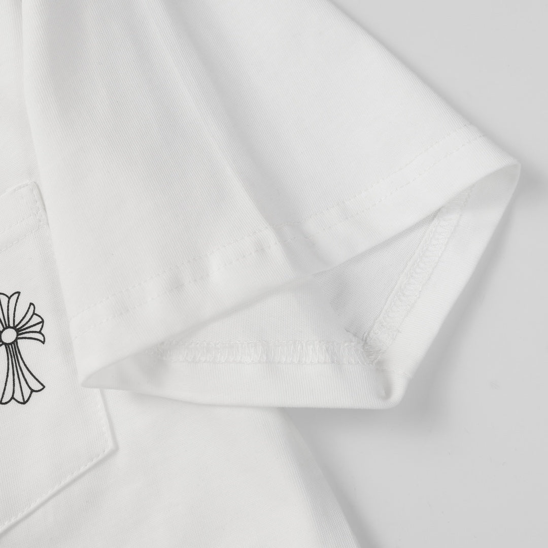 Chrome Hearts Style Gothic Cross Pocket T-Shirt – Back Print & Neck Embroidery, Premium Cotton Streetwear Tee