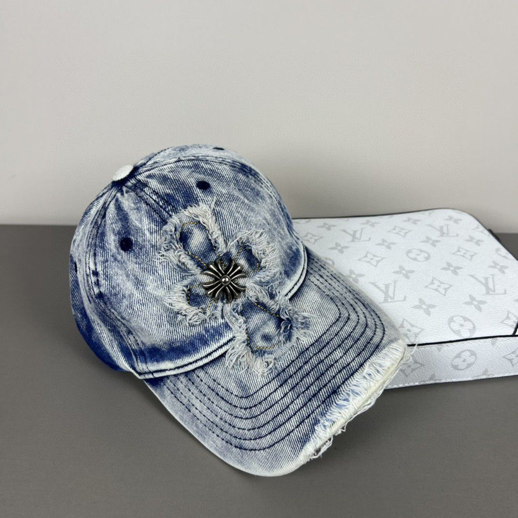 Chrome Hearts Washed, Distressed Denim Baseball Cap