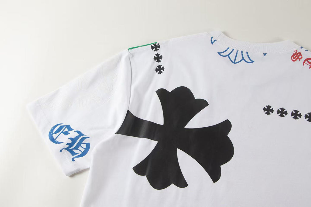 Chrome Hearts 2026 SS Multi-Graphic Logo T-Shirt - White Unisex Cotton Streetwear Tee with Cross & Floral Motifs