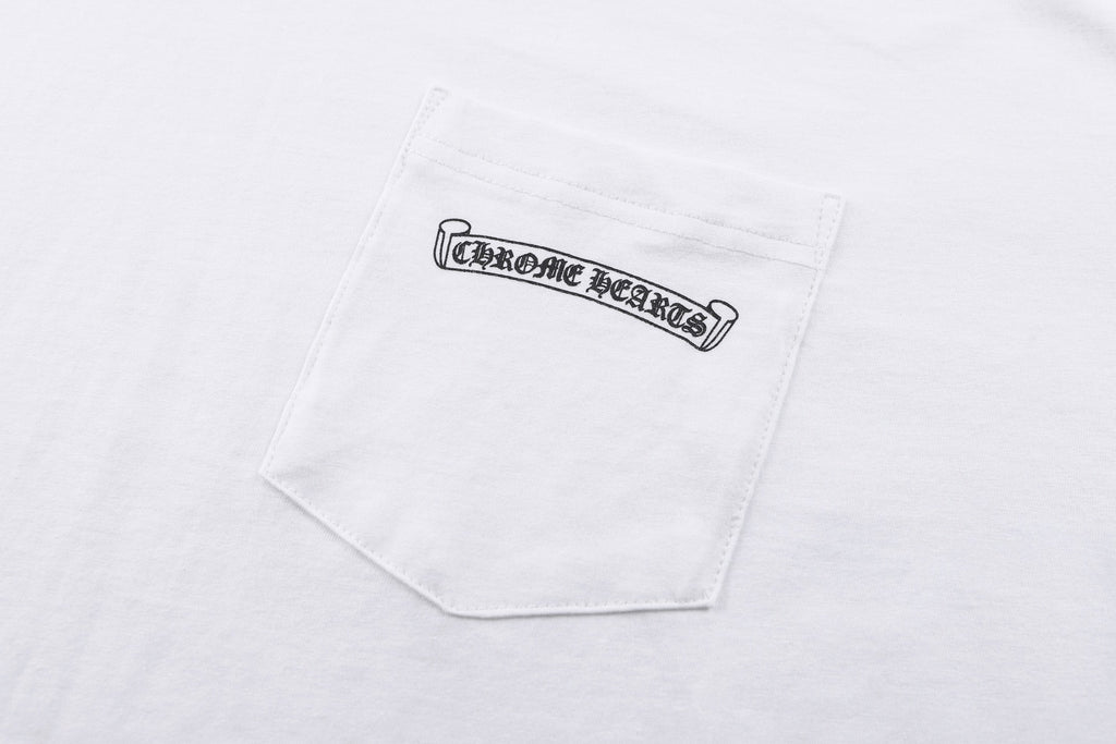 Chrome Hearts White Pocket T-Shirt with Back Scroll Logo - Classic Streetwear Tee