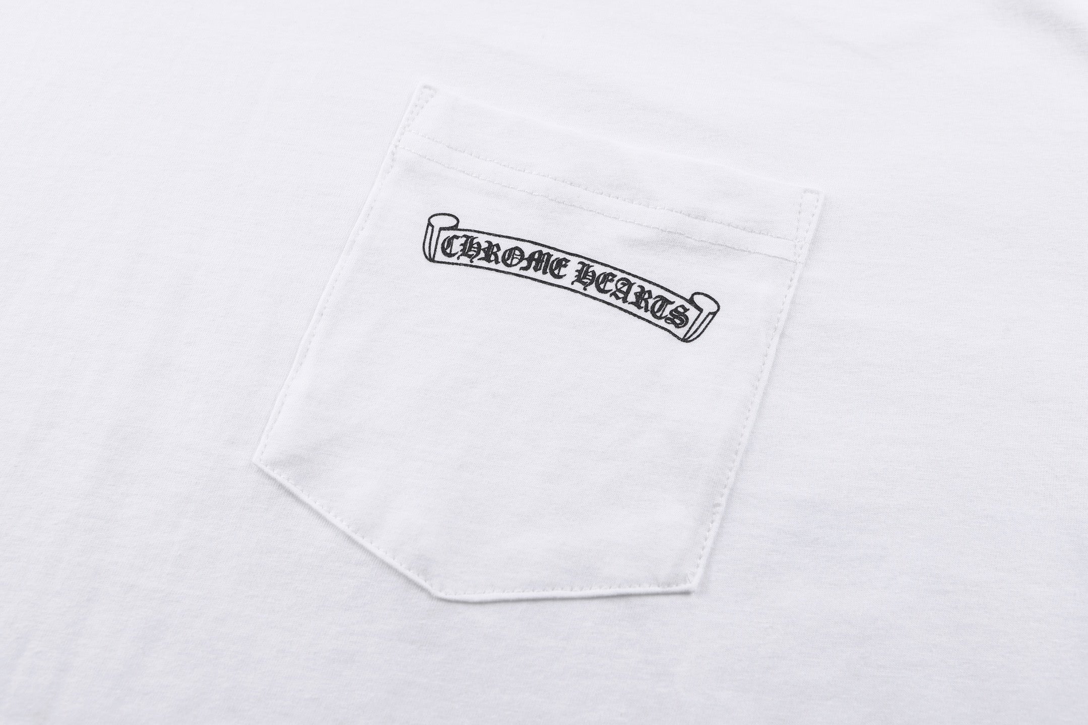 Chrome Hearts White Pocket T-Shirt with Back Scroll Logo - Classic Streetwear Tee