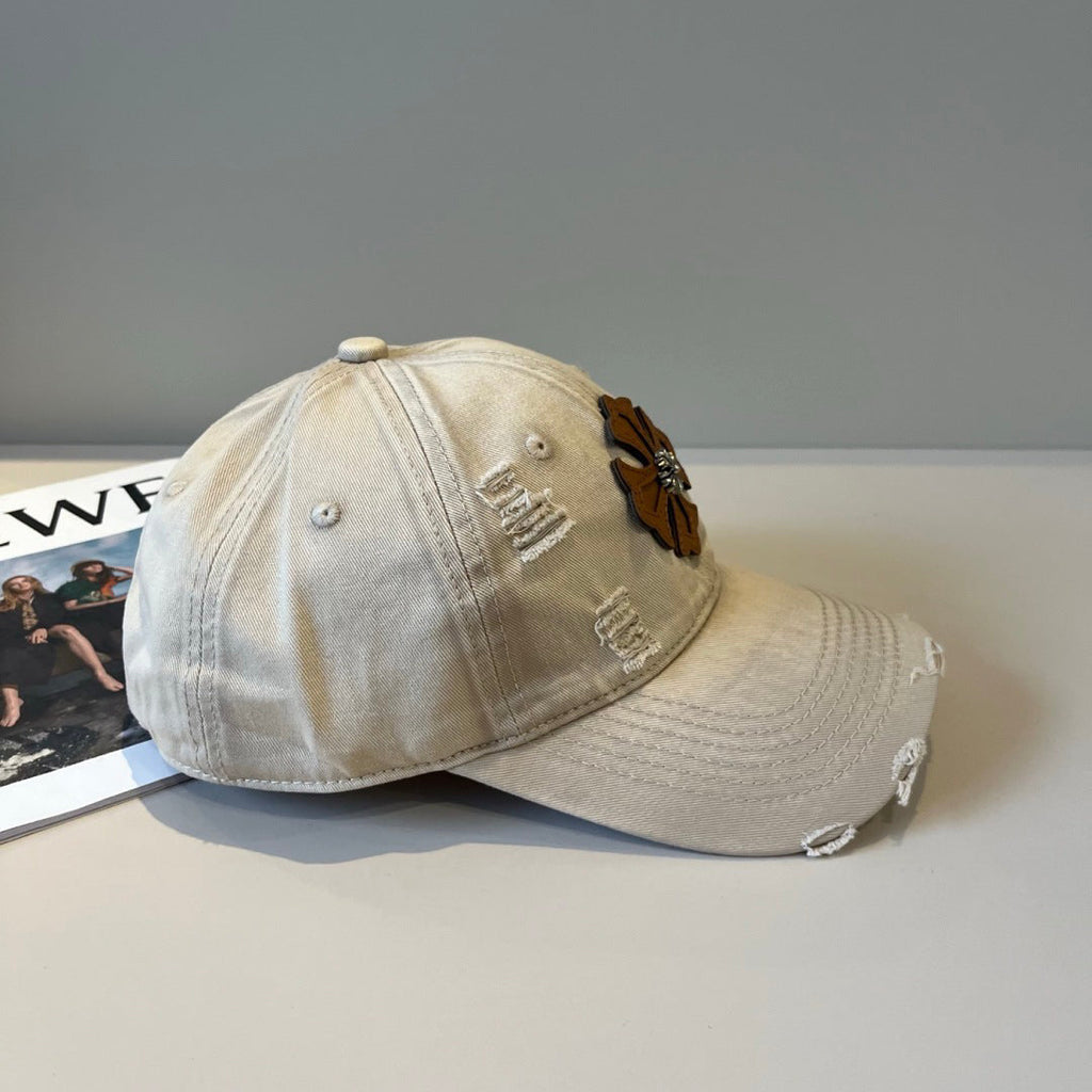Chrome Hearts-Style Distressed, Ripped Baseball Cap
