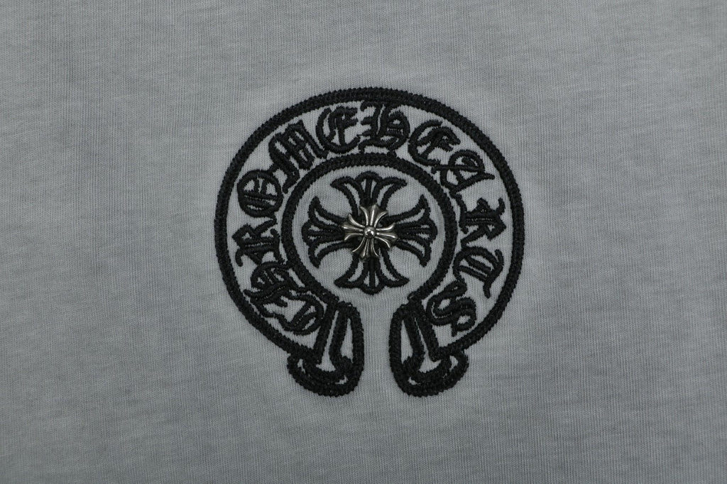 Chrome Hearts Style Vintage Wash Horseshoe T-Shirt - Grey Faded Streetwear Tee