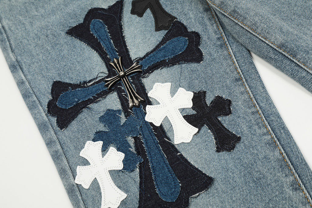 Chrome Hearts Cross-Patch Washed Denim Jeans