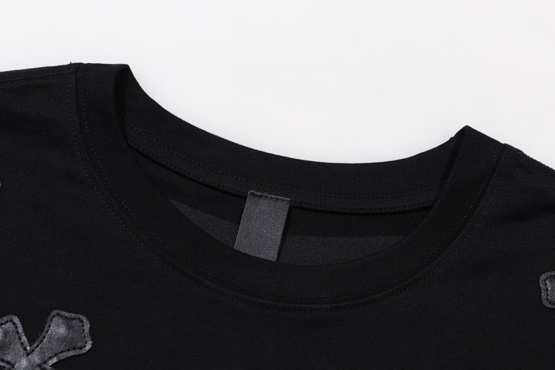 Chrome Hearts Black T-Shirt with Silver Cross Appliqués