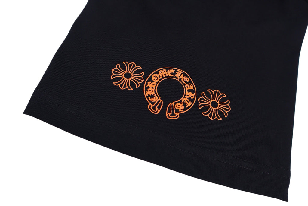 Chrome Hearts Hollywood Triple Cross Pocket T-Shirt - Black Tee with Orange Logo Print
