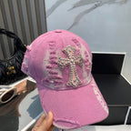 Chrome Hearts Pink Washed & Distressed Baseball Cap
