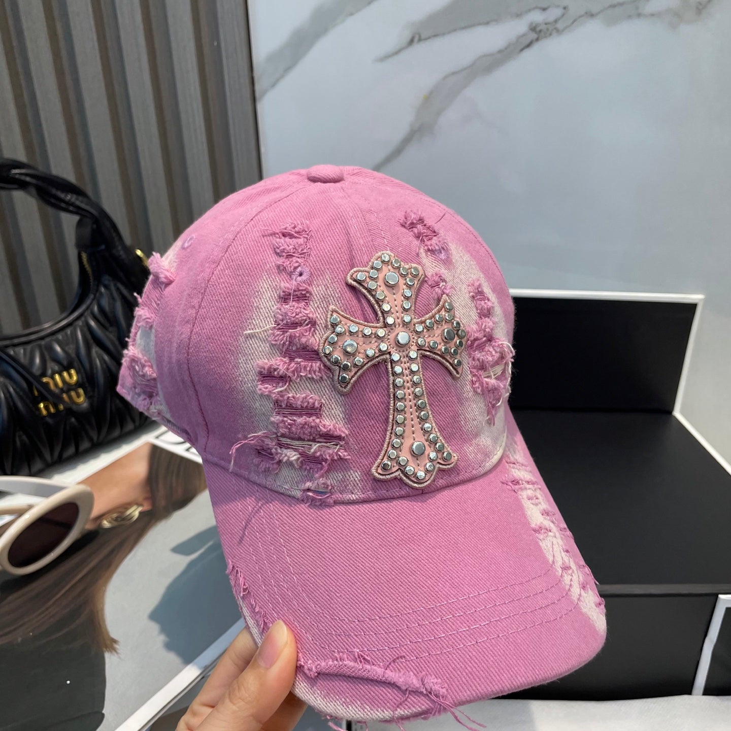 Chrome Hearts Pink Washed & Distressed Baseball Cap