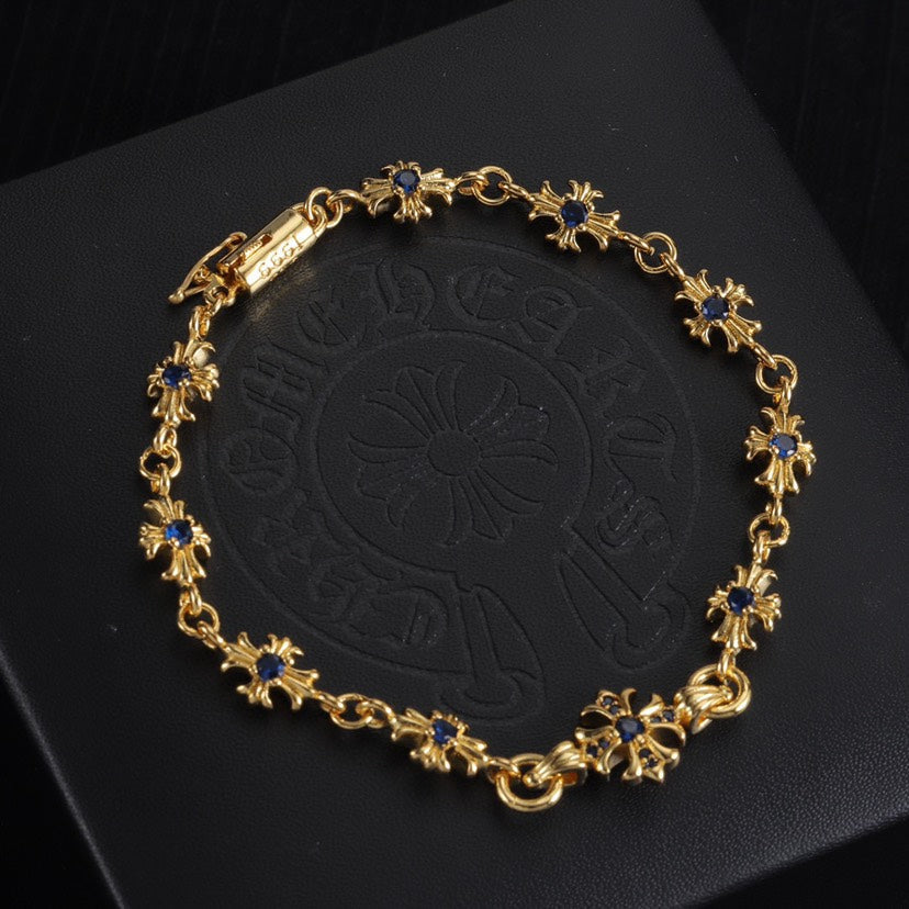 Chrome Hearts 22K Gold and Diamond-Set Cross Bracelet
