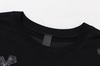 Chrome Hearts Style Men's Black T-Shirt - 3D Leather Cross Appliqué & Silver Hardware, Heavyweight Cotton Streetwear Top