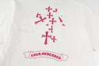 Chrome Hearts White T-Shirt with Pink Cross Appliqué and Embroidery