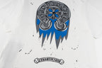 Chrome Hearts White T-Shirt with Blue Drip Horseshoe Cross Graphic