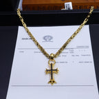 Chrome Hearts 22K Gold & Black Diamond Cross Necklace