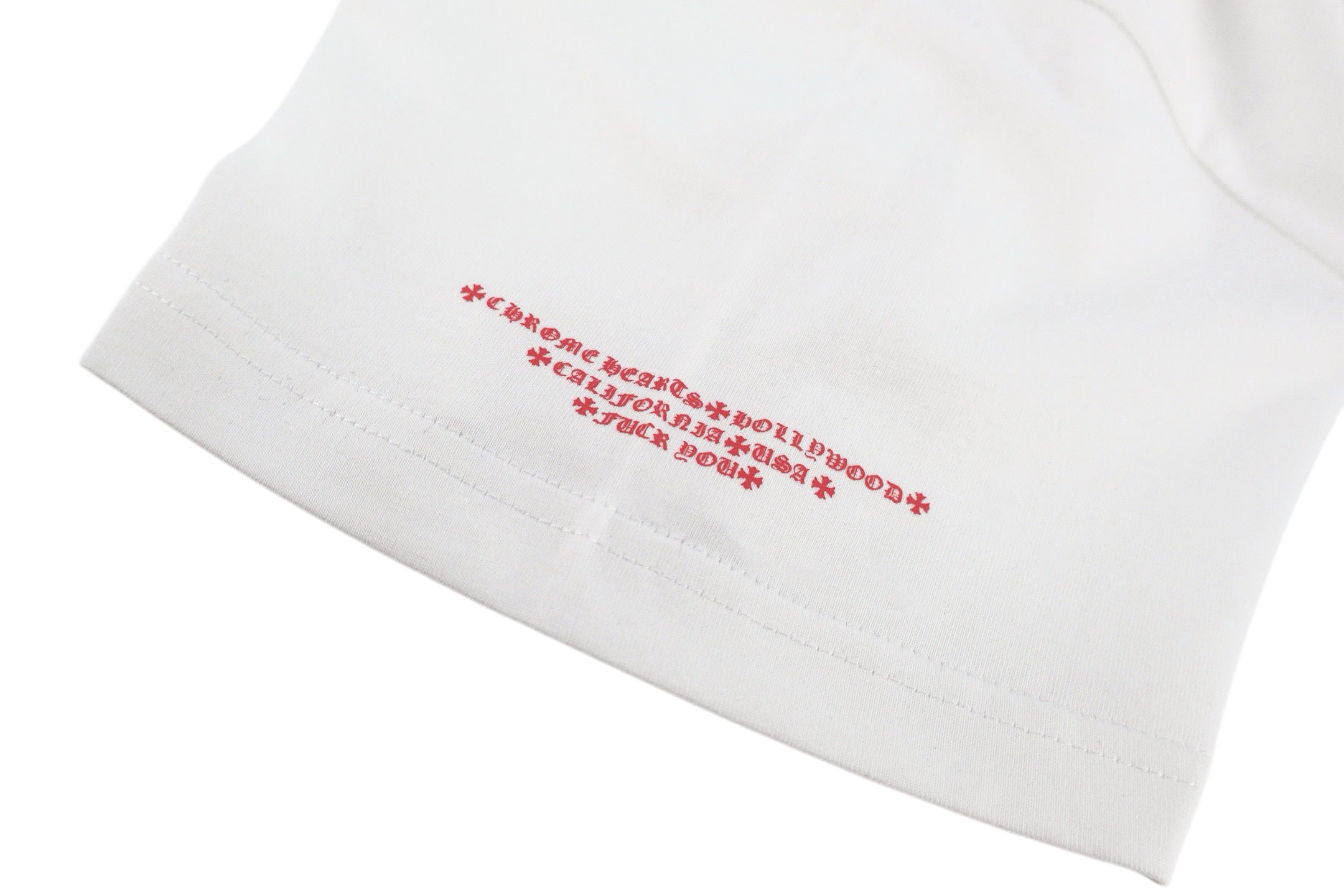 Chrome Hearts California F*ck You Pocket T-Shirt - White Tee with Pink Gothic Print