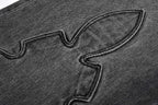 Chrome Hearts Limited Edition Black & Grey Washed Denim Jeans with Flame Leather Appliqués