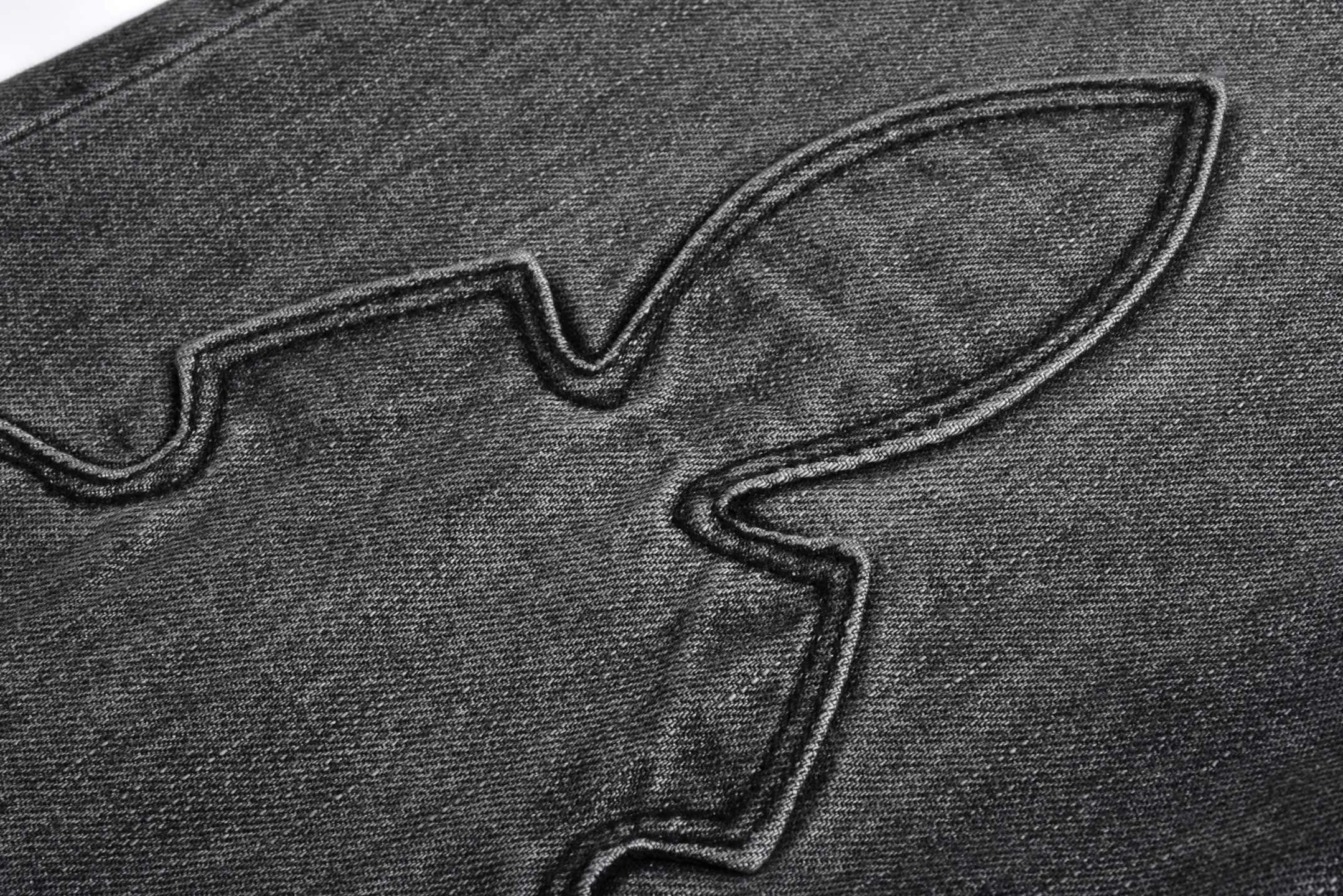 Chrome Hearts Limited Edition Black & Grey Washed Denim Jeans with Flame Leather Appliqués