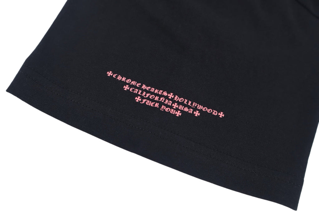 Chrome Hearts Style Black T-Shirt - Pink Gothic Back Print & Pocket Logo, Cotton Streetwear Tee