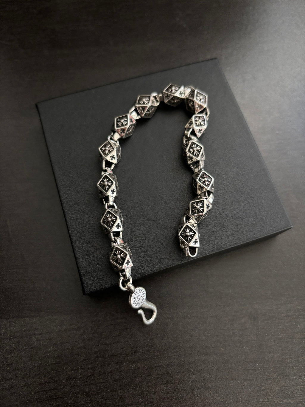 Chrome Hearts 925 Silver Vintage-Style Distressed Dice Bracelet
