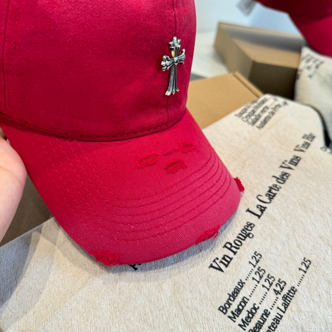 Chrome Hearts Red Washed & Distressed Baseball Cap