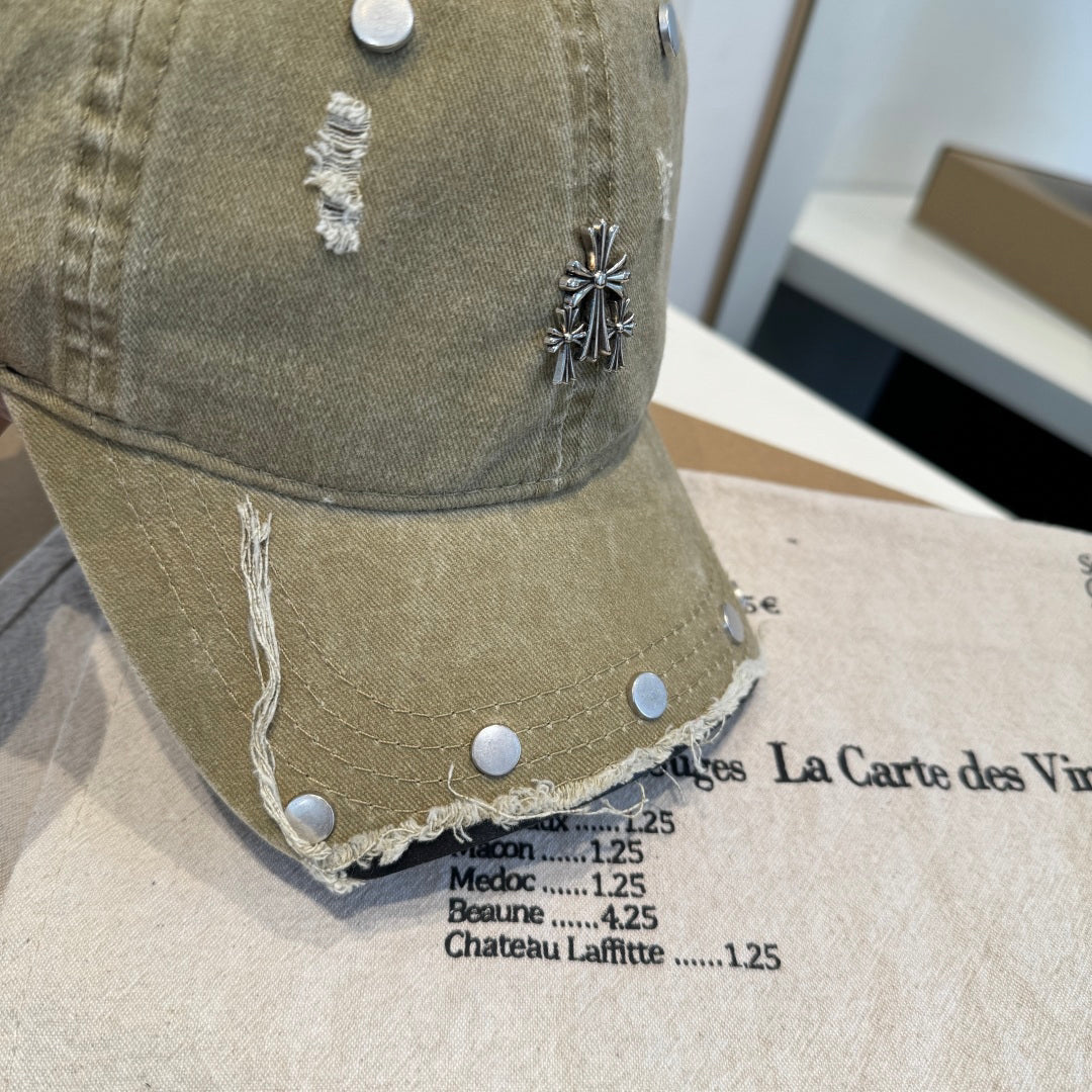 Chrome Hearts Khaki Washed, Distressed Baseball Cap