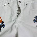 Chrome Hearts "Orange & Blue Leopard Print Cross Patchwork" Jeans