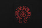 Chrome Hearts Style Red Embroidered Horseshoe Pocket T-Shirt - Black Cotton Streetwear Tee