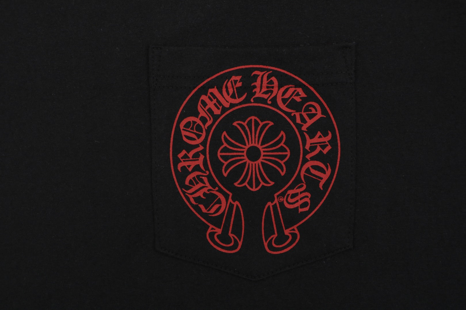 Chrome Hearts Style Red Embroidered Horseshoe Pocket T-Shirt - Black Cotton Streetwear Tee