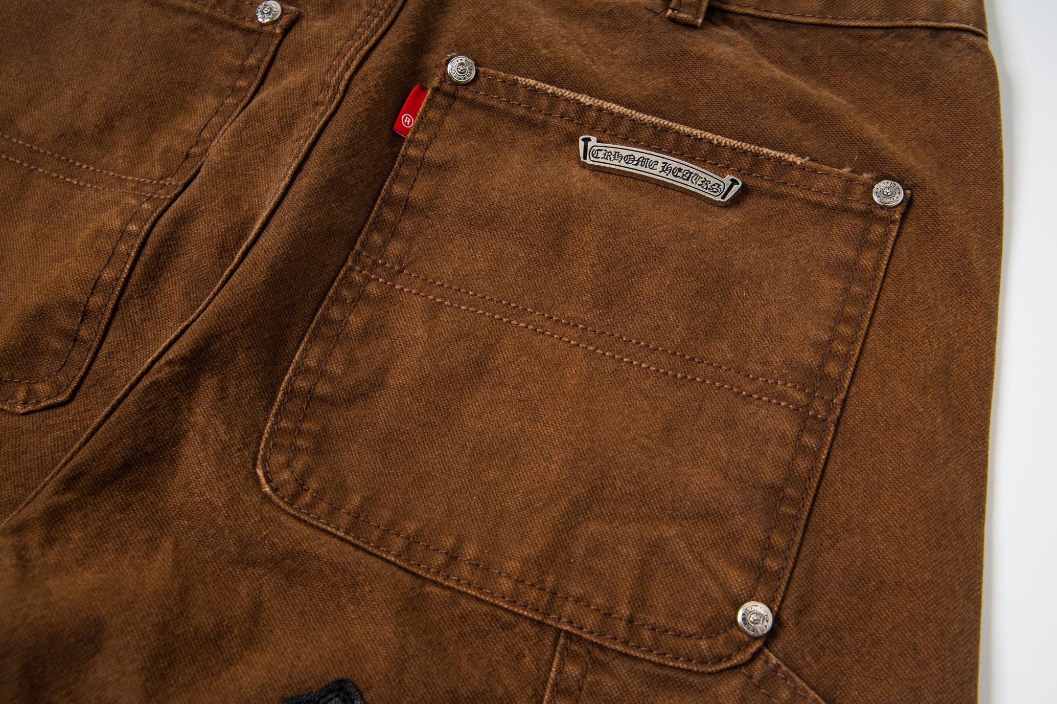 Chrome Hearts-Style Brown Cargo Pants with Cross Patches