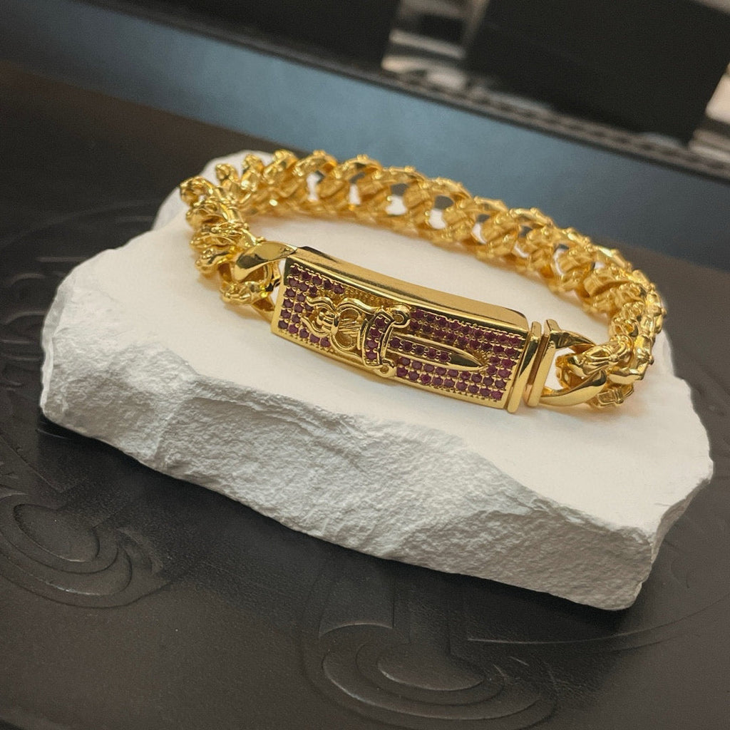 Chrome Hearts Classic Gold-Tone Twisted-Chain Bracelet with Vintage Pink Diamond Sword Charm