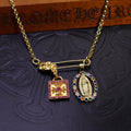 Chrome Virgin Mary and Cross Pin Necklace