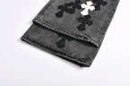 Chrome Hearts Limited Edition Black & Grey Washed Denim Jeans with Flame Leather Appliqués
