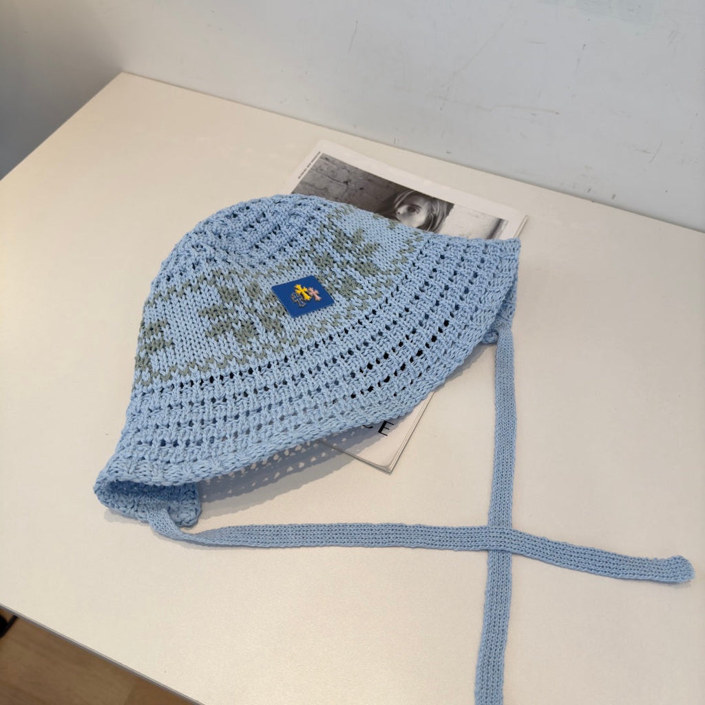 Chrome Hearts-Style Blue Knitted Bucket Hat