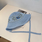 Chrome Hearts-Style Blue Knitted Bucket Hat