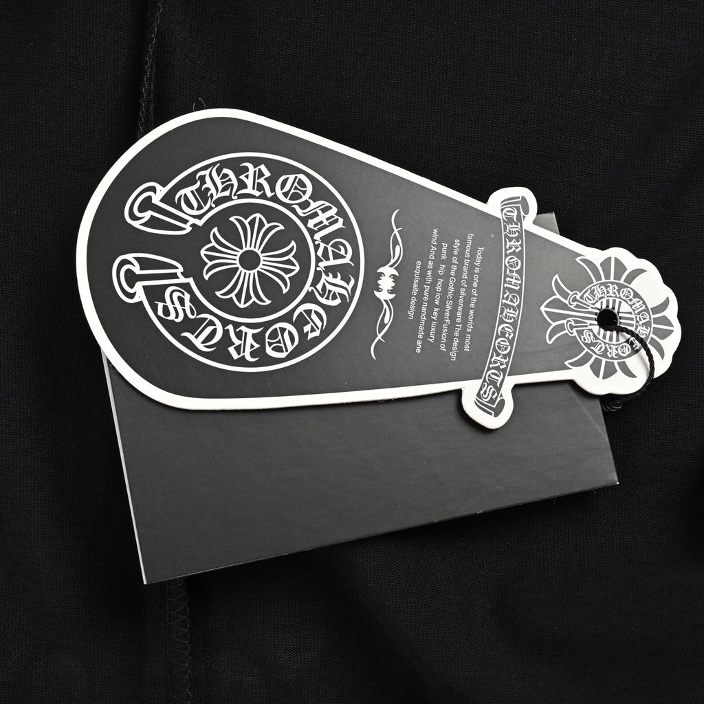 Chrome Hearts 2026 SS Hollywood Triple Cross Pocket T-Shirt - Black Unisex Cotton Tee with Orange Gothic Logo