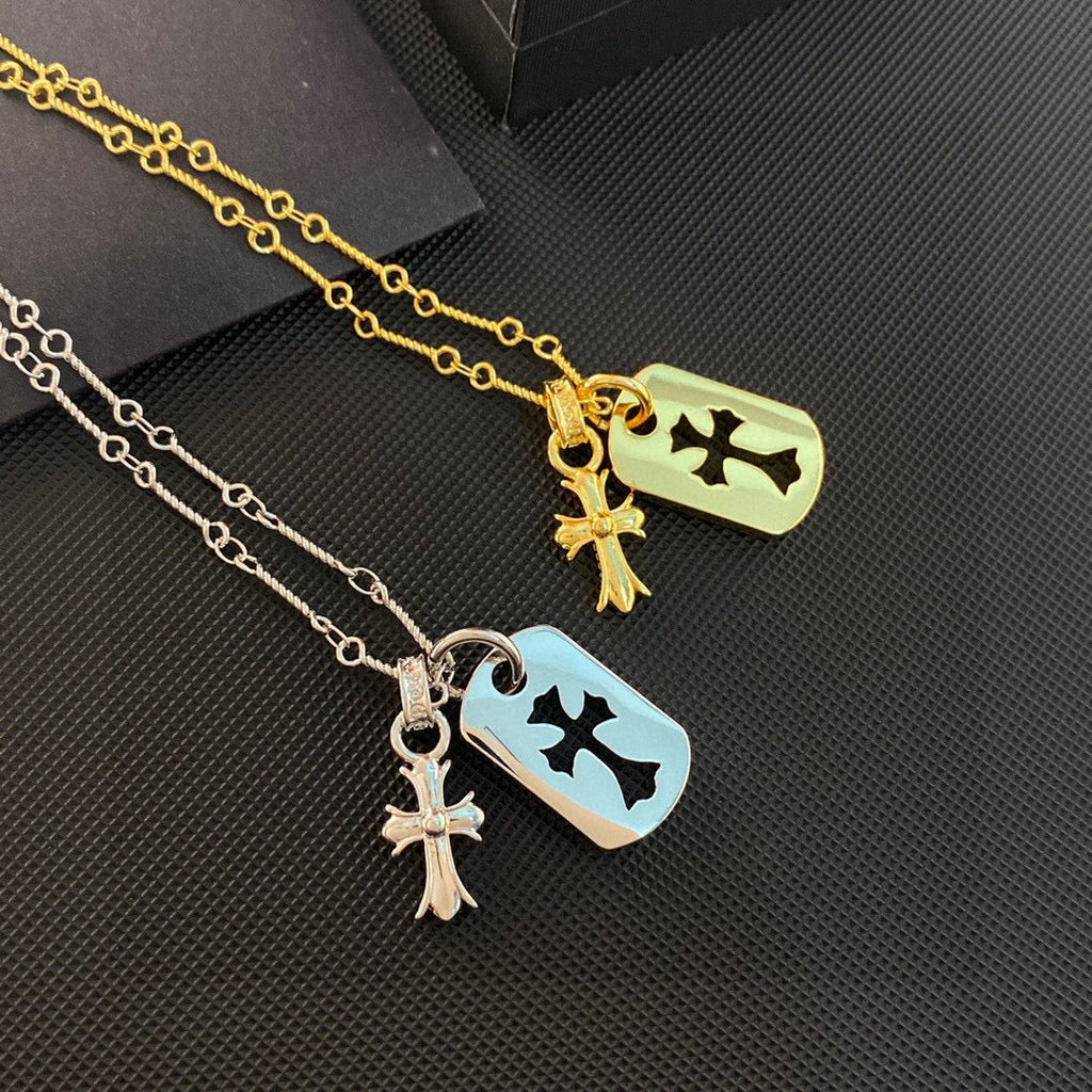 Chrome Hearts-Style Dog Tag Cross Necklace