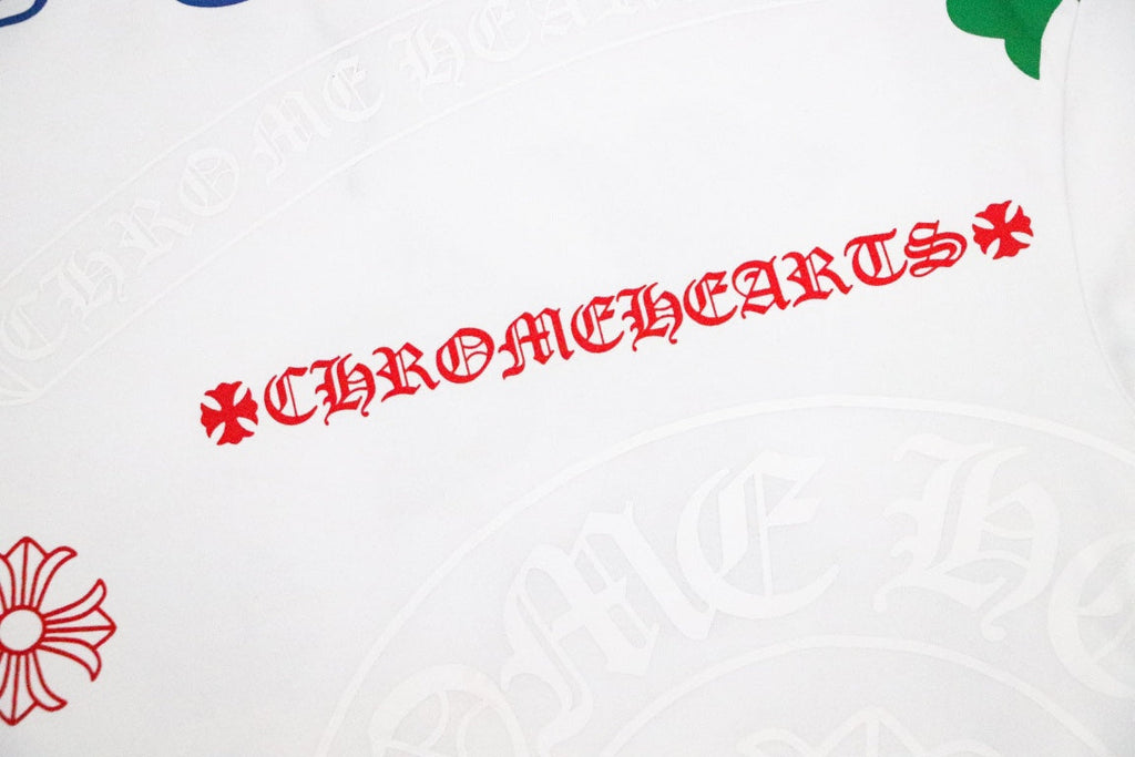 Chrome Hearts 2026 SS Multi-Graphic Logo T-Shirt - White Unisex Cotton Streetwear Tee with Cross & Floral Motifs